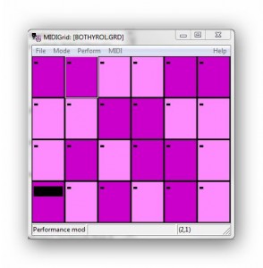 MIDIgrid window showing squares with musical content